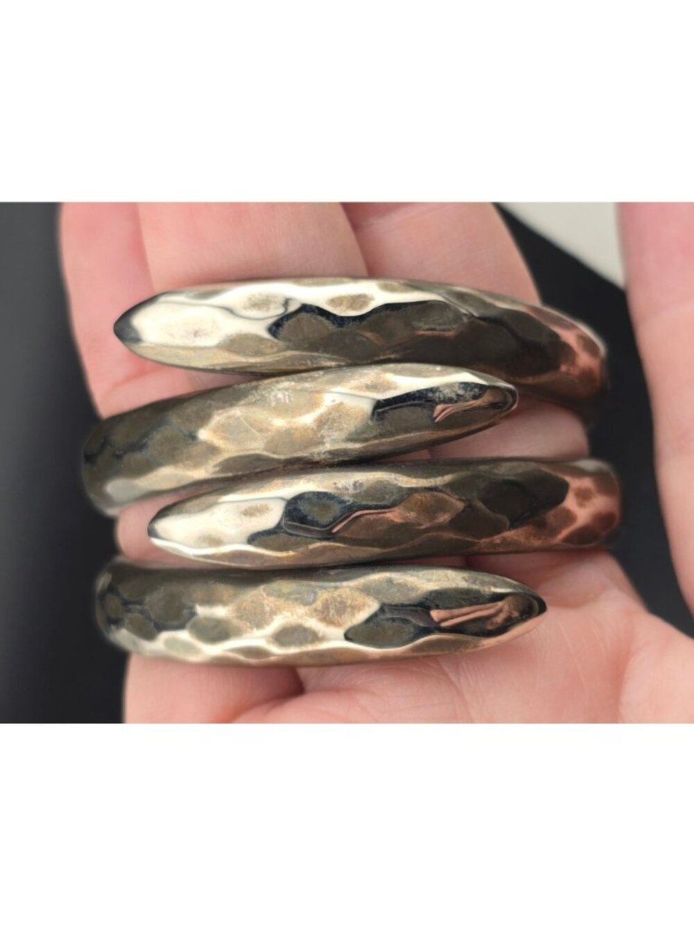Hammered Silver-Tone Snake Hinged Coil Clamper Bangle Bracelet Textured Finish